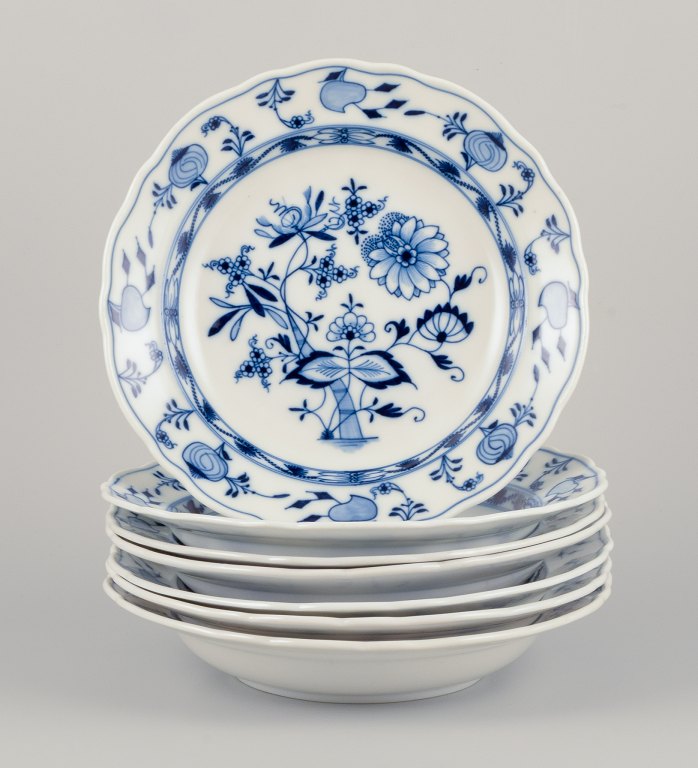 Stadt Meissen, Germany. A set of seven Blue Onion patterned deep plates.