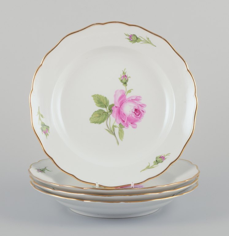 Meissen, Germany.
A set of four "Pink Rose" deep dinner plates.