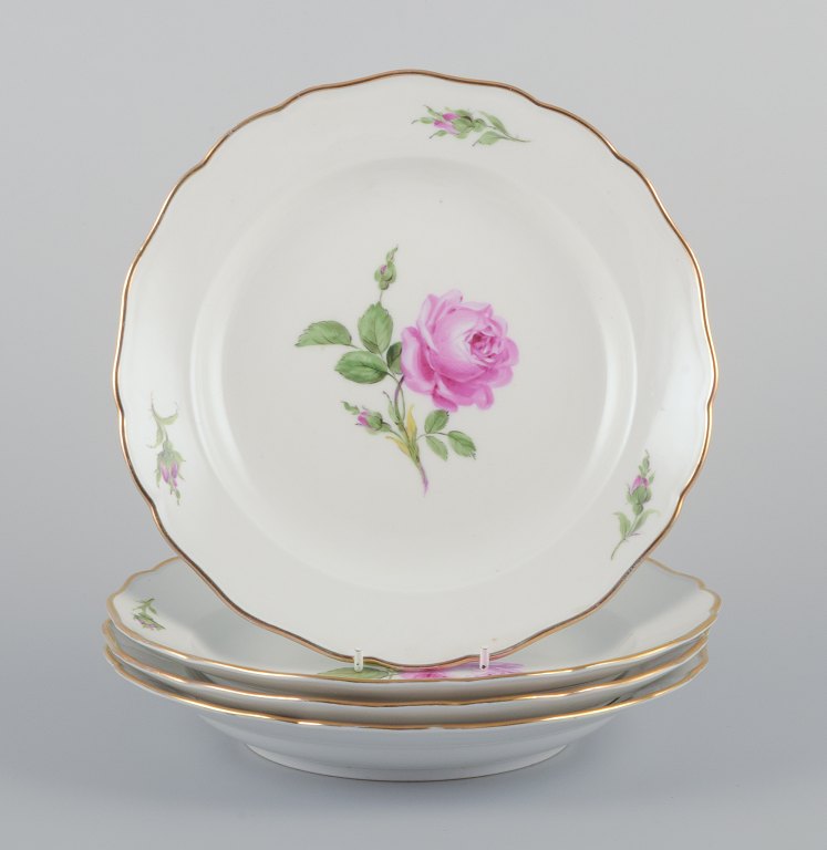 Meissen, Germany.
A set of four "Pink Rose" deep dinner plates.