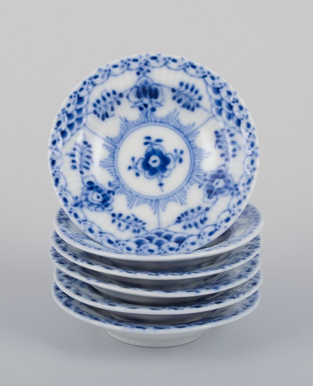 Royal Copenhagen Blue Fluted Half Lace, a set of six caviar bowls/butter pats.