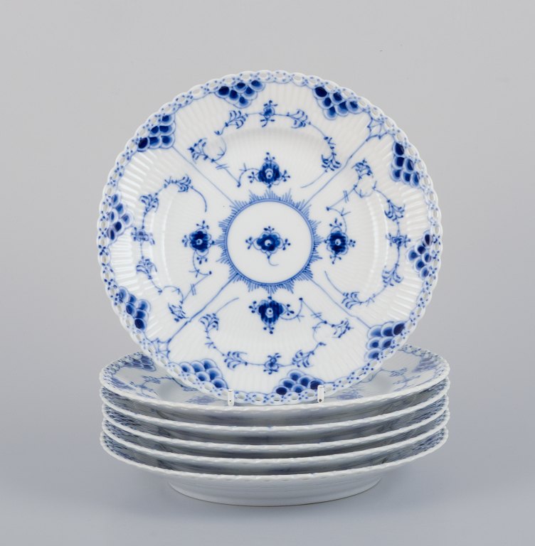 Royal Copenhagen Blue Fluted Half Lace, a set of six small lunch plates.