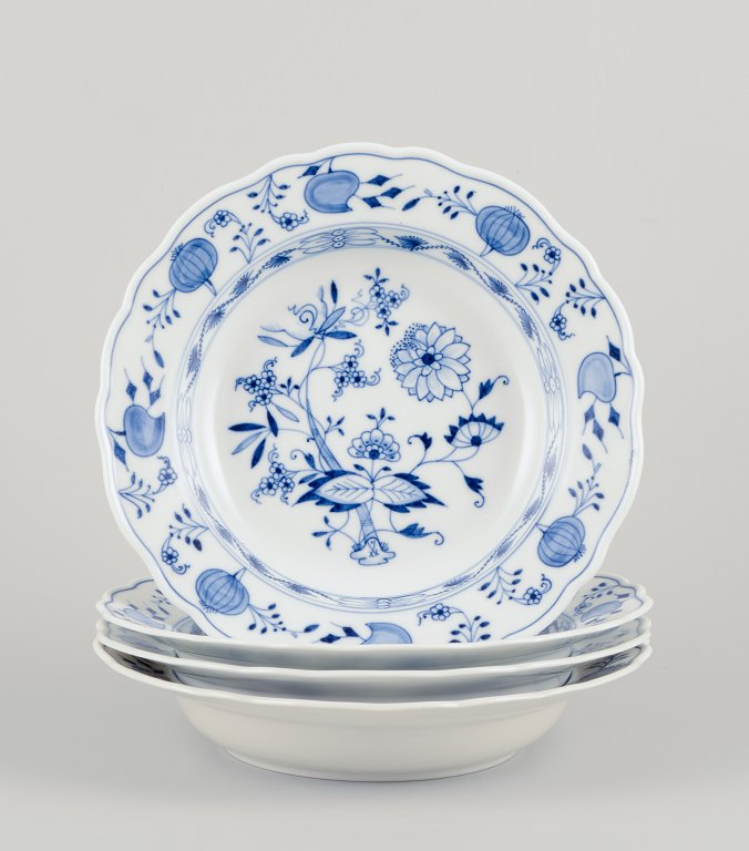 Meissen, Germany. Blue Onion pattern. Four large deep plates.