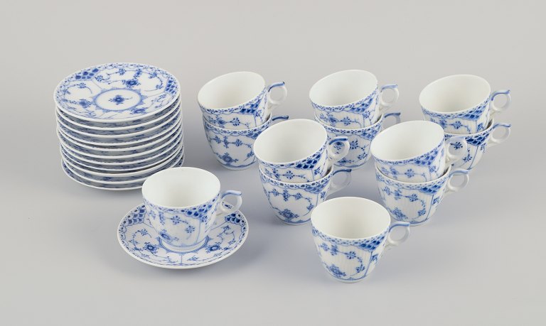 Royal Copenhagen Blue Fluted Half Lace, a set of twelve pairs of demitasse cups.