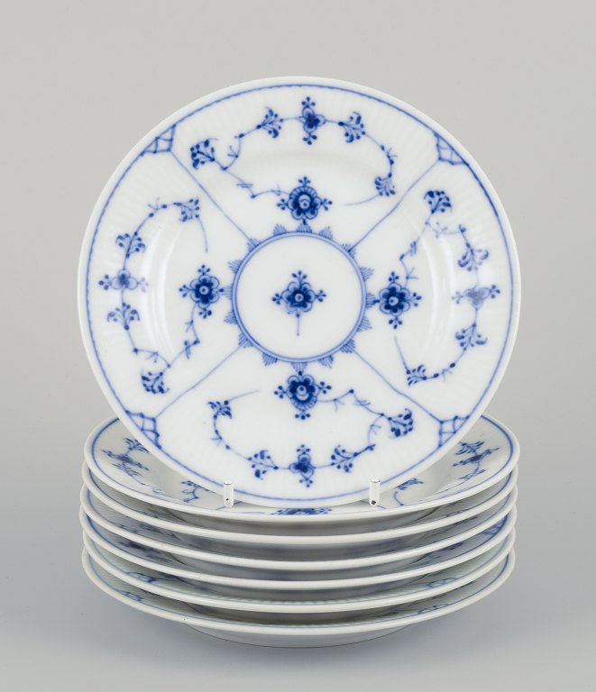 Royal Copenhagen Blue Fluted Plain, set of seven cake plates in hand-painted 
porcelain.