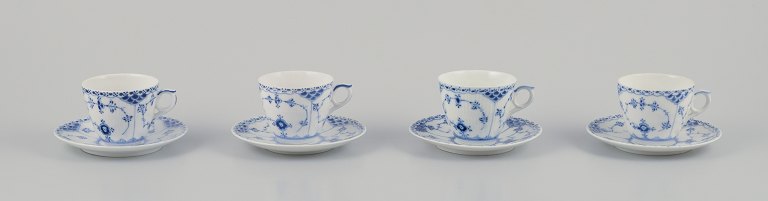 Royal Copenhagen Blue Fluted Half Lace.
A set of four coffee cups with saucers.