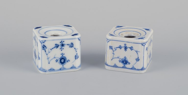 Royal Copenhagen Blue Fluted Plain, two antique inkwells.