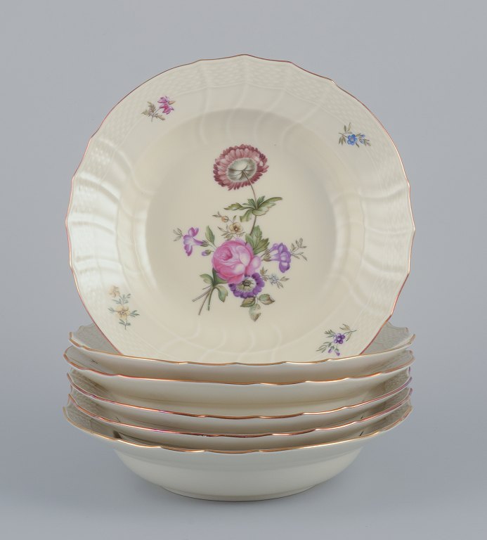 Royal Copenhagen "Frijsenborg". Six deep plates in hand-painted porcelain.