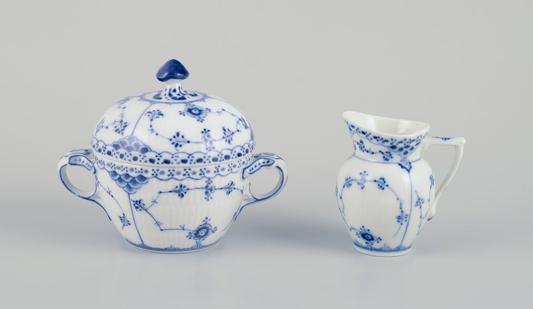 Royal Copenhagen Blue Fluted Half Lace, creamer and sugar bowl.