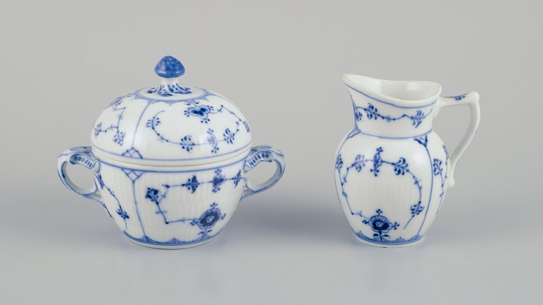 Royal Copenhagen Blue Fluted plain, creamer and sugar bowl.