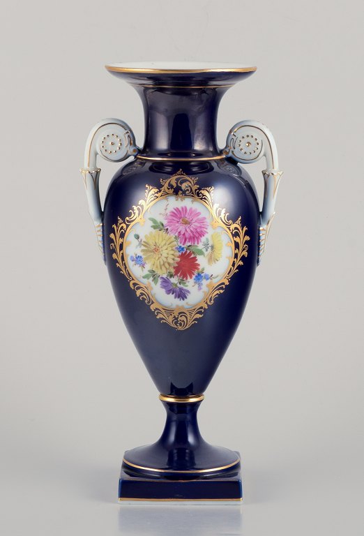 Meissen, Germany. Porcelain vase in Sevres Bleu.