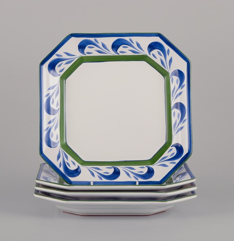 Herend, Hungary. Four square ceramic dinner plates.