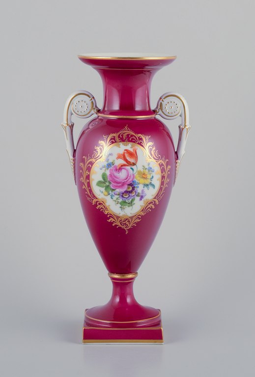 Meissen, porcelain vase with two handles.