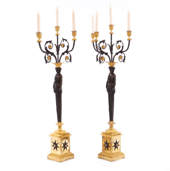 Pair of very large firegilt bronze candelabra. France circa 1810-20. H: 99cm