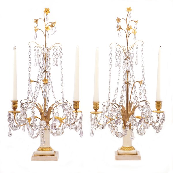 Pair of gilt Gustavian Candelabra with marble base. Sweden circa 1780. H: 62cm