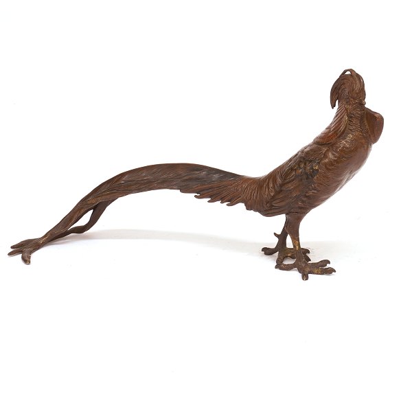 Golden Pheseant, bronze. H: 17cm. L: 35cm