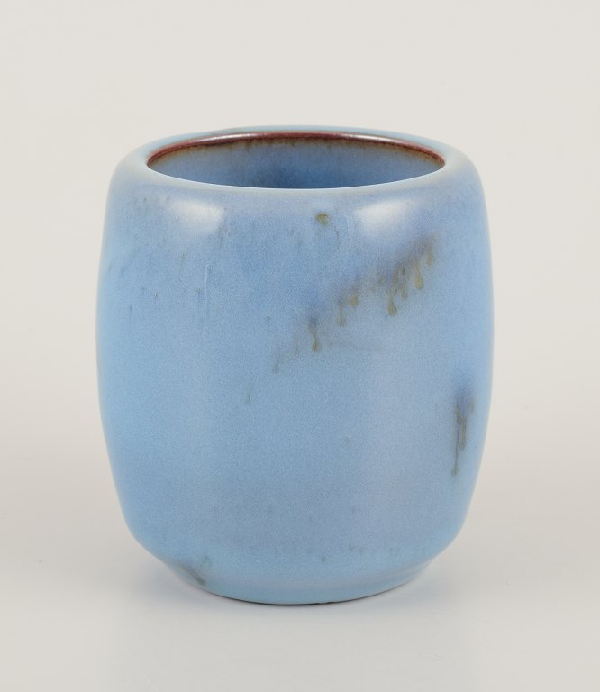 Nils Thorsson for Royal Copenhagen. 
Small unique vase in Claire de Lune glaze.