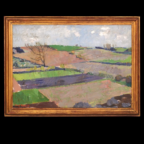 Olaf Rude, 1886-1957, oil on canvas. Landscape with fields, Denmark. Signed and 
dated 1931. Visible size: 80x115cm. with frame: 96x131cm