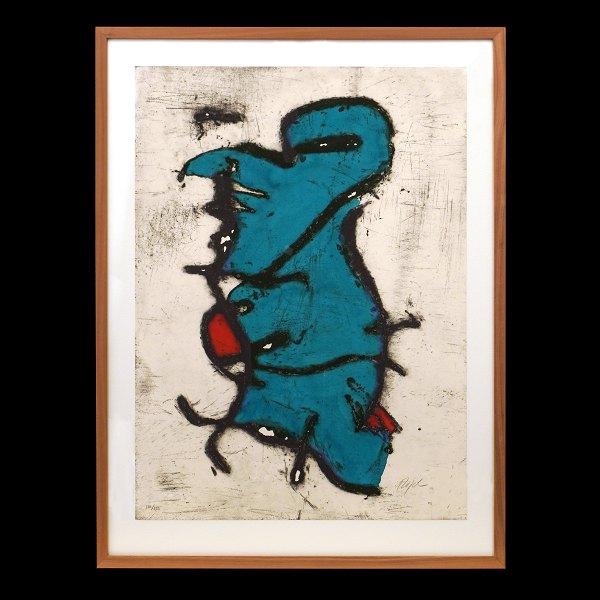 Robert Jacobsen, 1912-1993, hand-colored etching in colors, 111/125, framed in 
light walnut, year 1959. Visible size: 55x75cm. With frame: 89x68cm