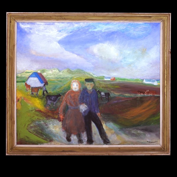 Jens Søndergaard, Denmark, 1895-1957, oil on canvas. Landscape, Denmark. Signed 
and dated 1948. Visible size: 127x144cm. With frame: 146x163cm