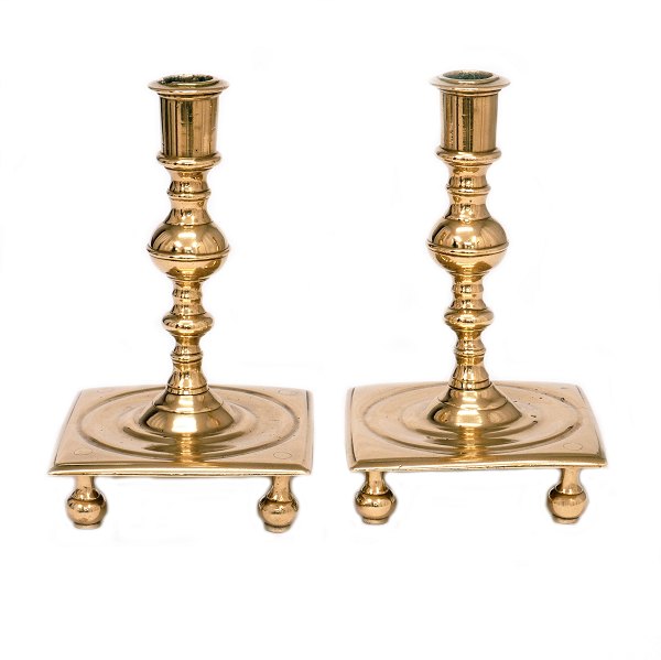 Pair of Danish Baroque castle candlesticks circa 1750. H: 21cm. Base: 
13,5x13,5cm