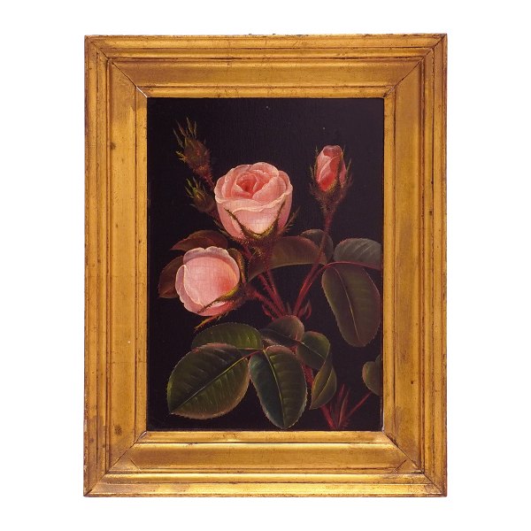 Stillife with roses by the school of I. L. Jensen, Denmark, circa 1830. Visible 
size: 20x14cm. With frame: 27x21cm