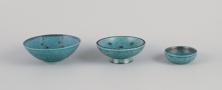 Wilhelm Kåge for Gustavsberg, Sweden.
Three small ceramic bowls from the “Argenta” series.