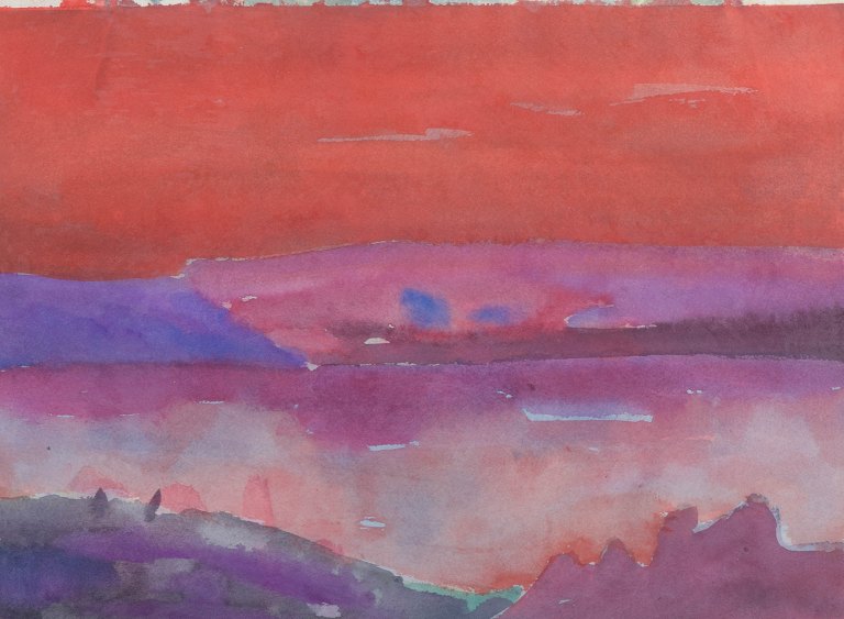 Lars Bertle (f. 1949). Afton Frösön. Akvarel på papir.