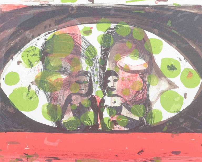 Tal R
Abstract composition with figures.
Color lithograph.