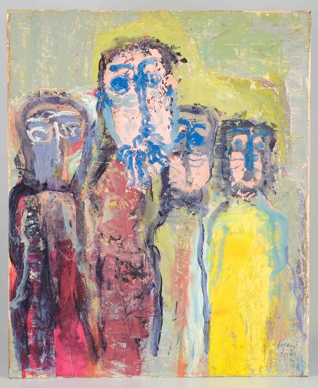 Imre Antonÿi
Hungarian-Swedish artist
Abstract composition with figures.
Oil on board, 2004.