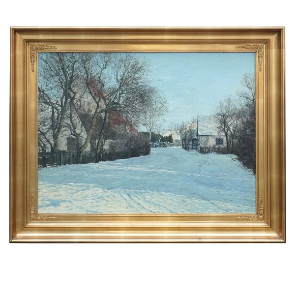 Ole Ring, 1902-72, oil on canvas. View from a village in Sjælland. Signed Ole 
Ring 1963. Visible size: 28x42cm. With frame: 43x57cm