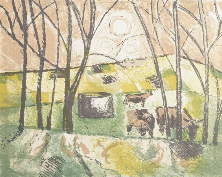 Poul Ekelund (1921–1976)
Color lithograph with cows in a landscape, 1972.