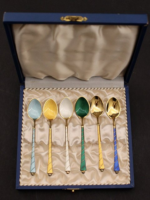 Box with 6 pcs. sterling silver with enamel spoons