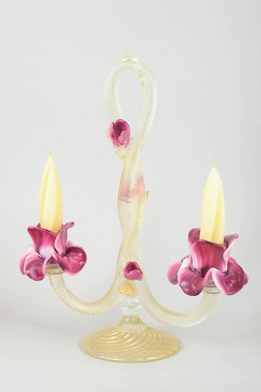 MuranoLarge two-light art glass candlestick, 1960s.