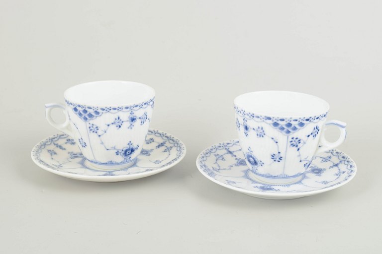 Royal CopenhagenBlue Fluted Half Lace coffee cups with saucers, set of 2, 1930s.