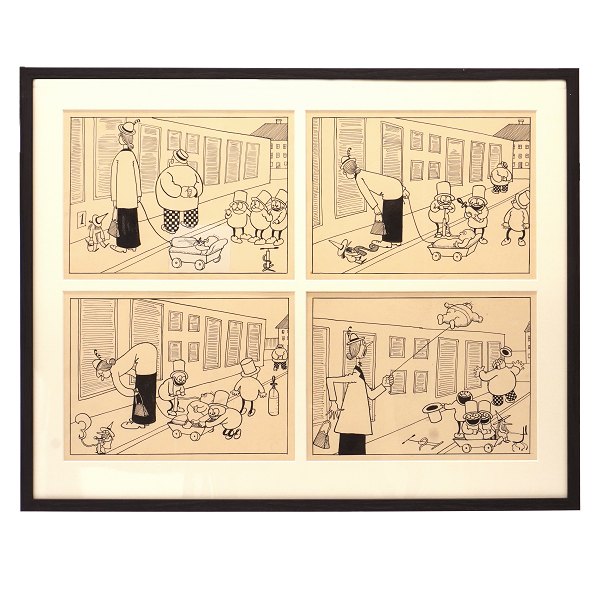 Robert Storm Petersen, 1882-1949. Four original drawings, ink & pencil, 1913-16. Size with frame: 52x65cm