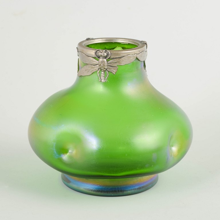 Lötz, Art Nouveau vase with pewter mount.