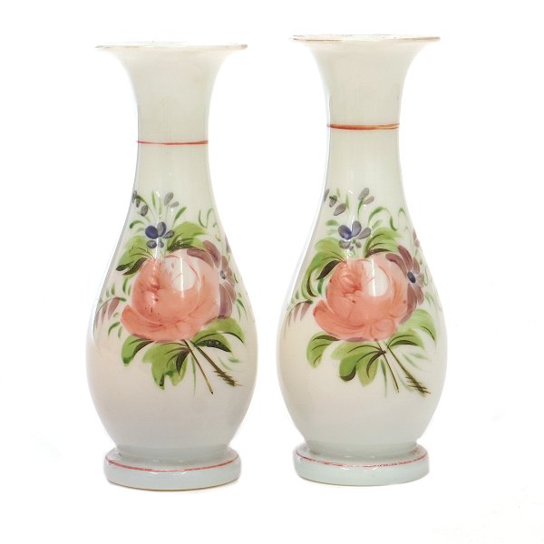 Pair of enamel decorated vases circa 1880. H: 18cm