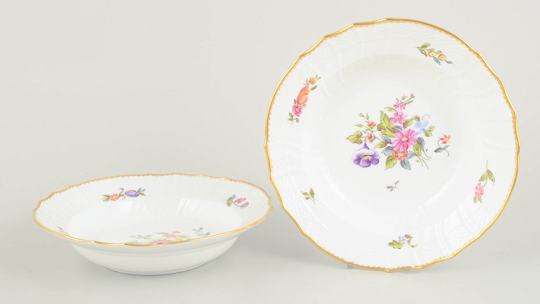 Royal Copenhagen, Saxon Flower set of two deep soup plates.
