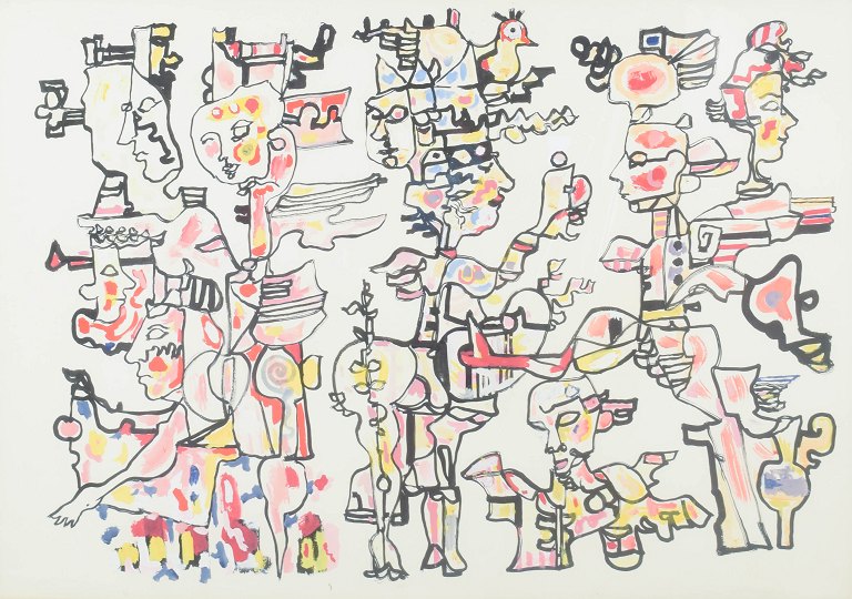 René Portocarrero — gouache on paper, listed Cuban visual artist.