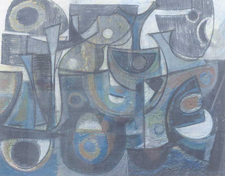 Svend Åge Larsen, crayon on paper, listed Danish artist.