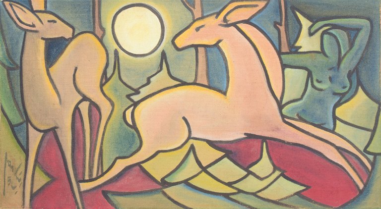 Walter Praski, oil on board, listed Swedish visual artist.