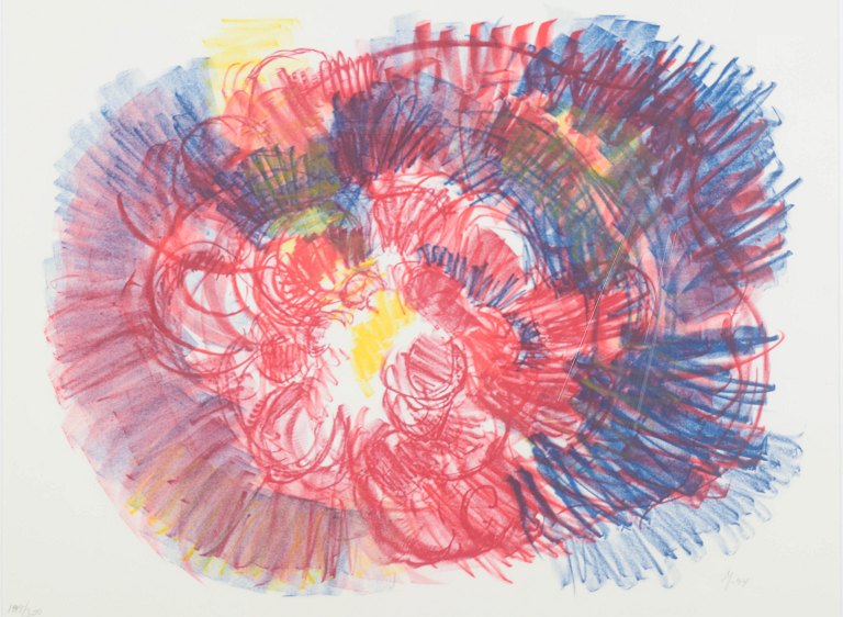 Queen Margrethe II, colour lithograph.