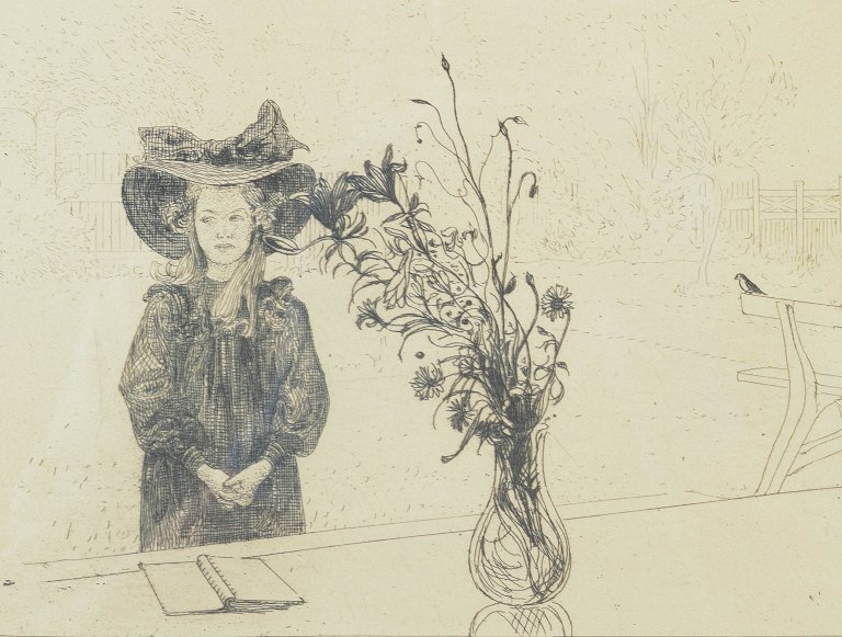 Carl Larsson, etching, listed Swedish artist.