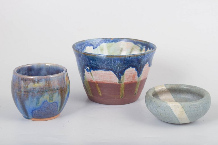 Birgitta Tillander and others, set of three unique studio ceramics.