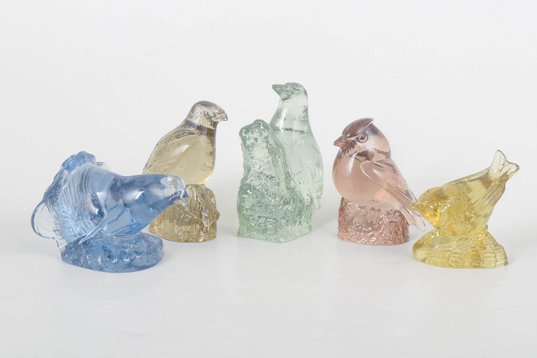Paul Hoff for Kosta Boda, set of five bird figurines.