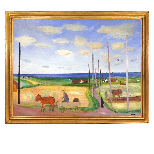 Jens Søndergaard, 1895-1957, oil on canvas. Landscape, Denmark, summer of 1945. Signed and dated. Visible size: 106x137cm. with frame: 125x156cm