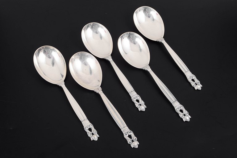 Georg Jensen Acorn set of five bouillon spoons.