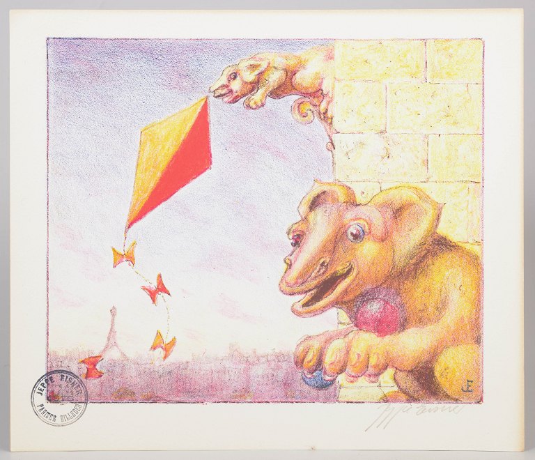 Jeppe Eisner, colour lithograph, listed Danish visual artist.