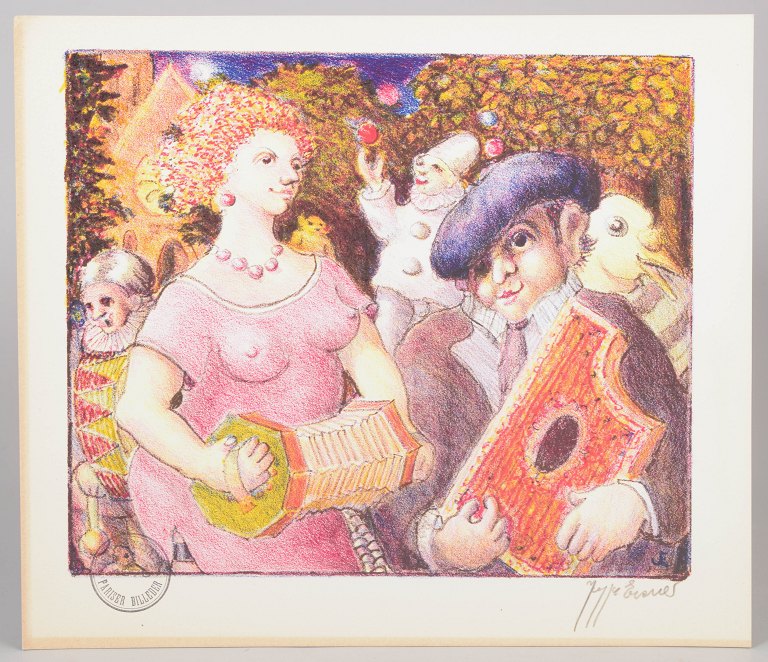 Jeppe Eisner, colour lithograph, listed Danish visual artist.