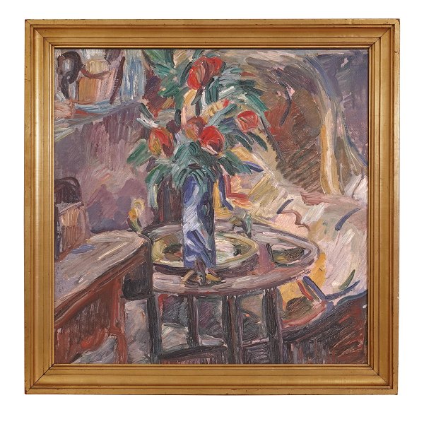 Jens Adolf Jerichau, 1890-1916, oil on canvas. Stillife with flowers. Signed and dated 1912. Visible size: 49x48cm. With frame: 58x57cm